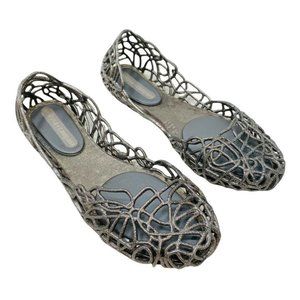 Melissa Shoes Campana Vegan Ballet Flats 6 Rubber Jelly Campana Silver Glitter
